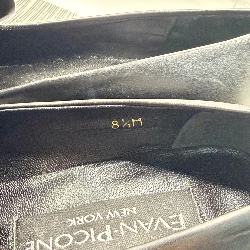 Evan-Picone Black Leather Loafers Size 8.5M Square Toe Block Heel Made in Spain - Picture 5 of 9